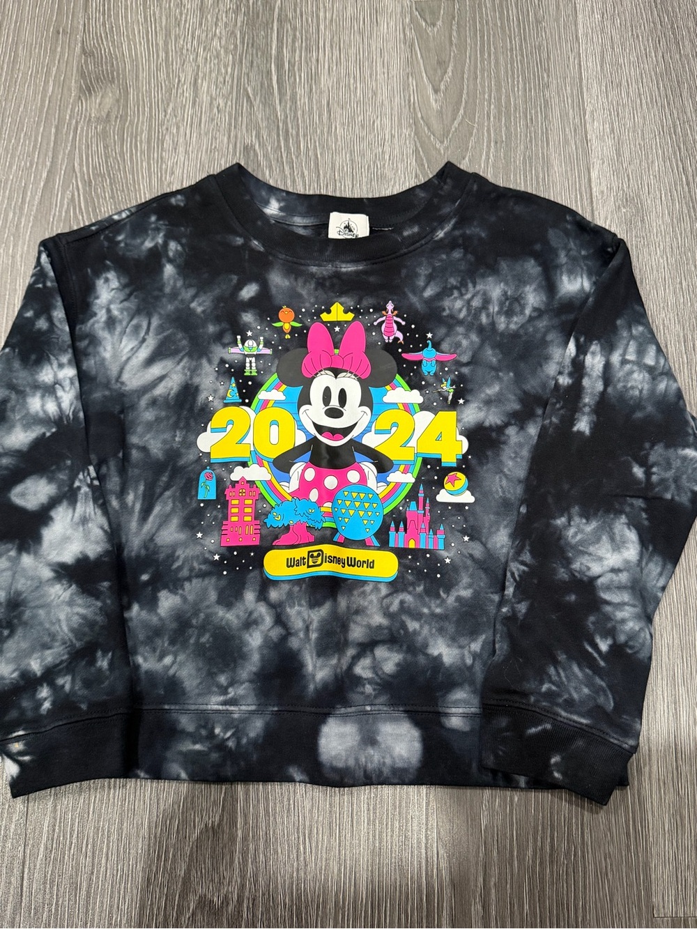 Disney Black Tie-Dye Minnie Mouse 2024 Neon Graphic Sweatshirt